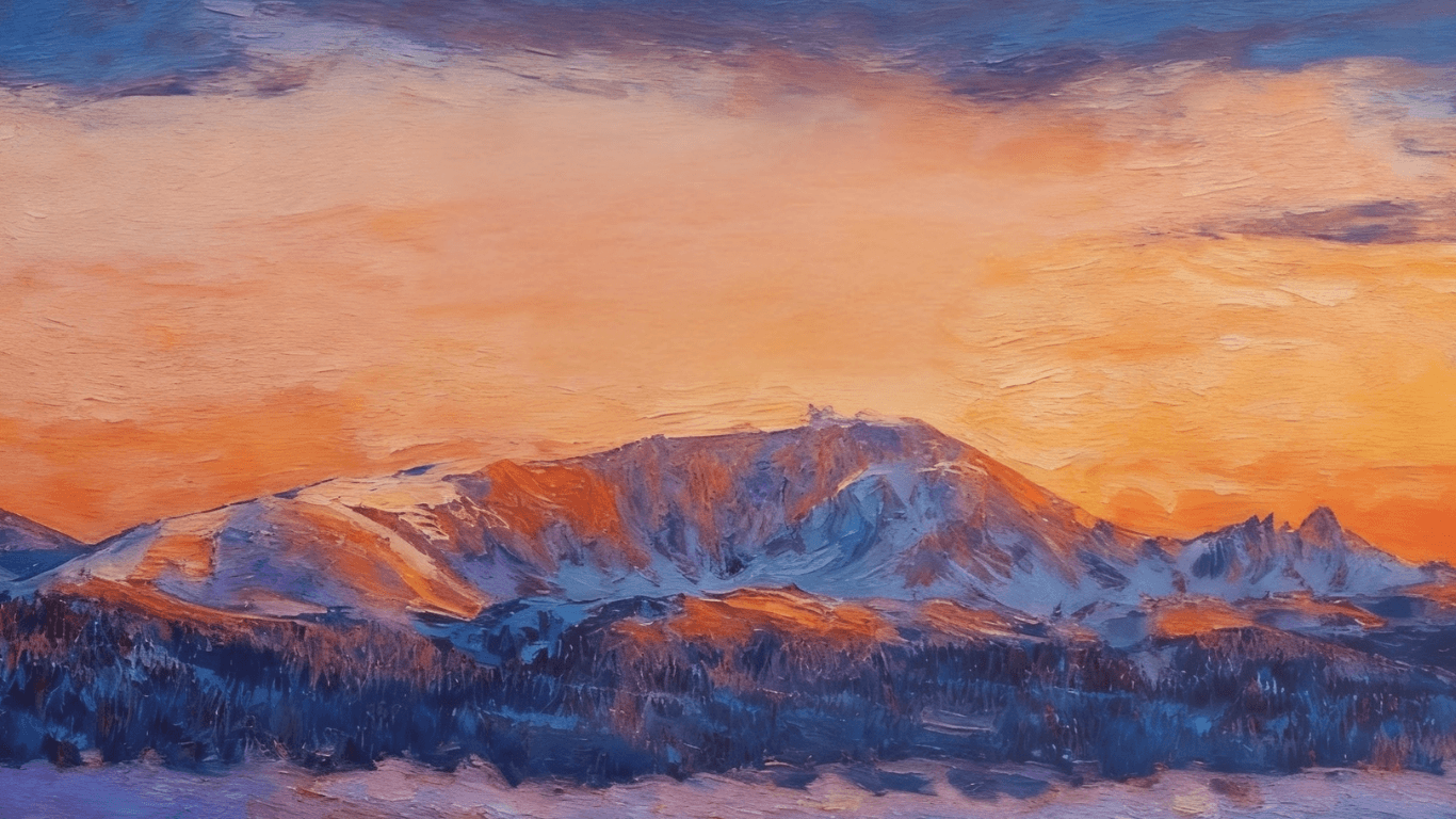 Oil-painted Montana mountains at sunrise