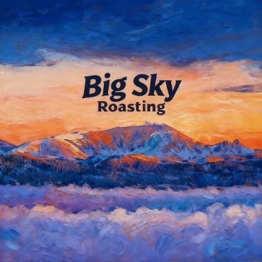 Big Sky Roasting — oil-painted Montana sunrise wordmark